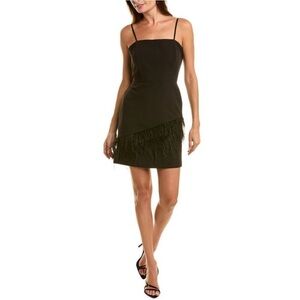 NWT Sam Edelman Feather Trim asymmetrical Sheath Dress spaghetti strap black 8